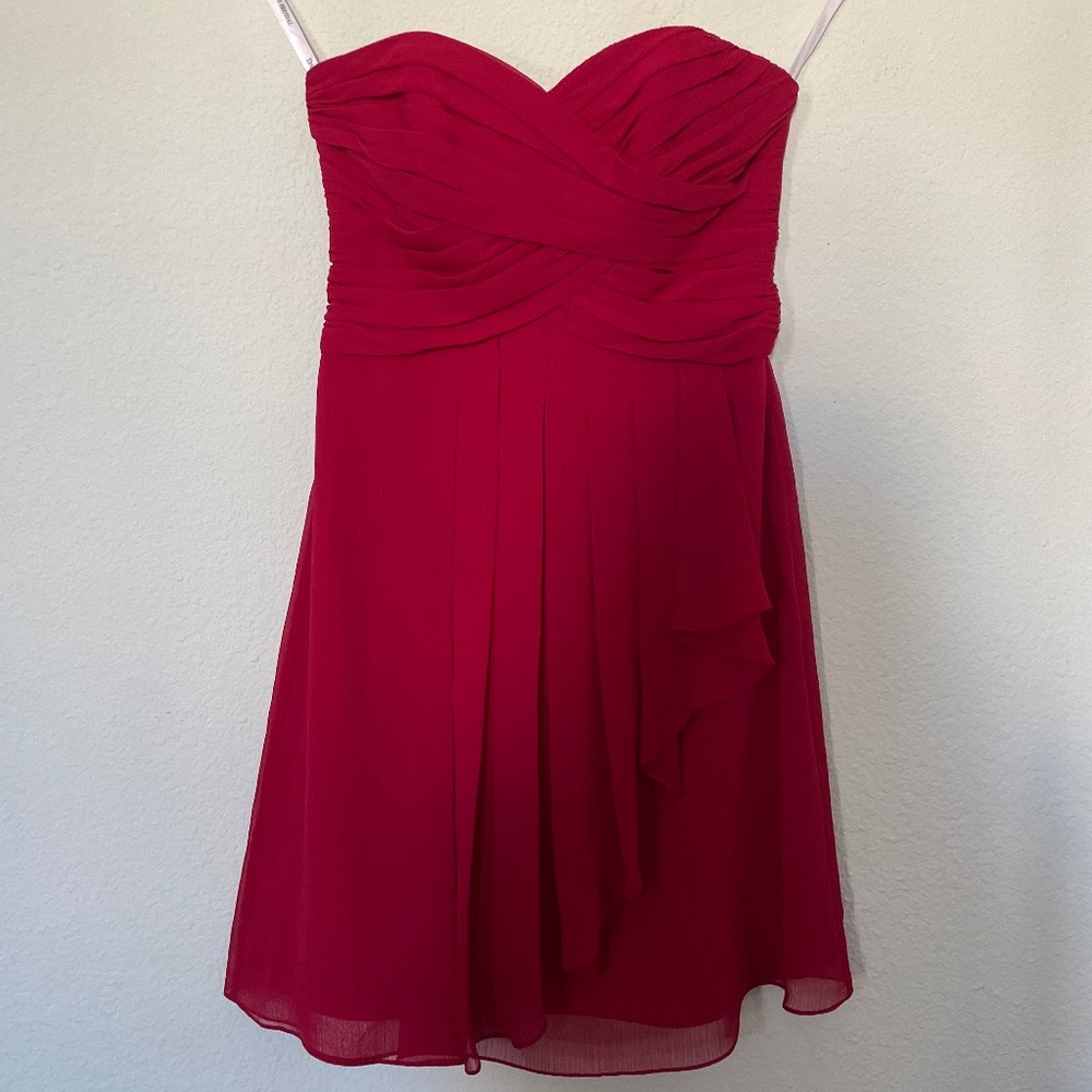 Red strapless dress sweetheart neckline David’s Bridal 4